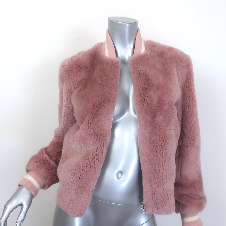 Elizabeth &amp; James Ellington Rabbit Fur Bomber Jacket Pink Size Extra Small