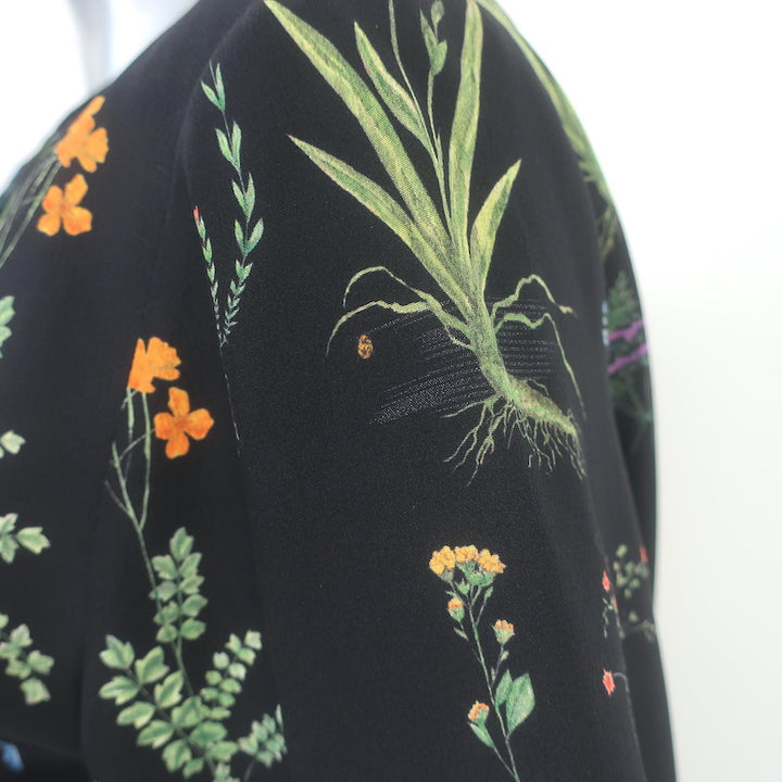 Altuzarra Floral Print Bell Sleeve Button-Up Blouse Black Silk Size 40
