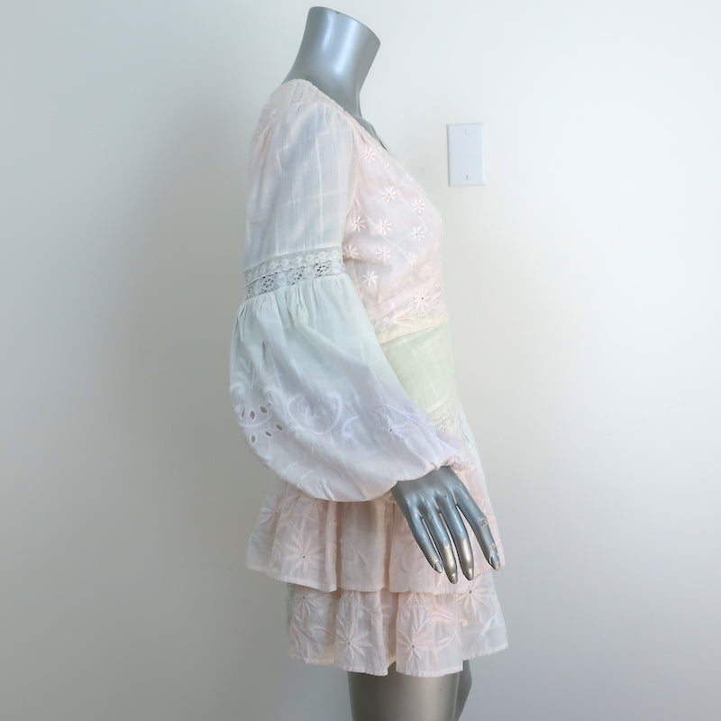 LoveShackFancy Ruffle Mini Dress Abitha Tie Dye Embroidered Cotton Size 2