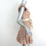 Zimmermann Kirra Belted Flounce Mini Dress Beige Leopard Print Linen Size 0