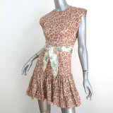 Zimmermann Kirra Belted Flounce Mini Dress Beige Leopard Print Linen Size 0