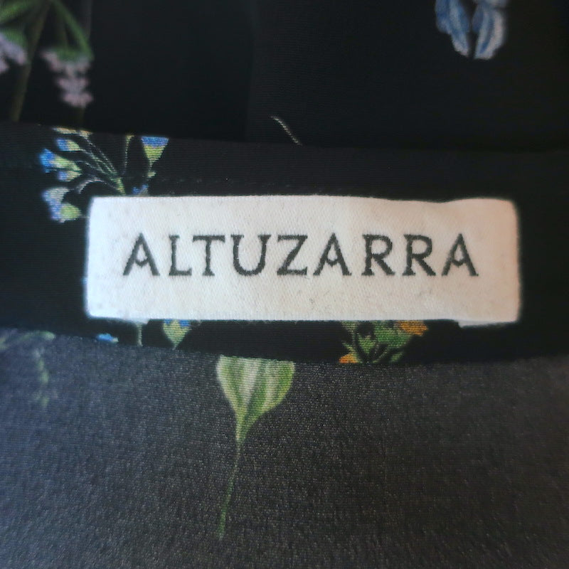 Altuzarra Floral Print Bell Sleeve Button-Up Blouse Black Silk Size 40