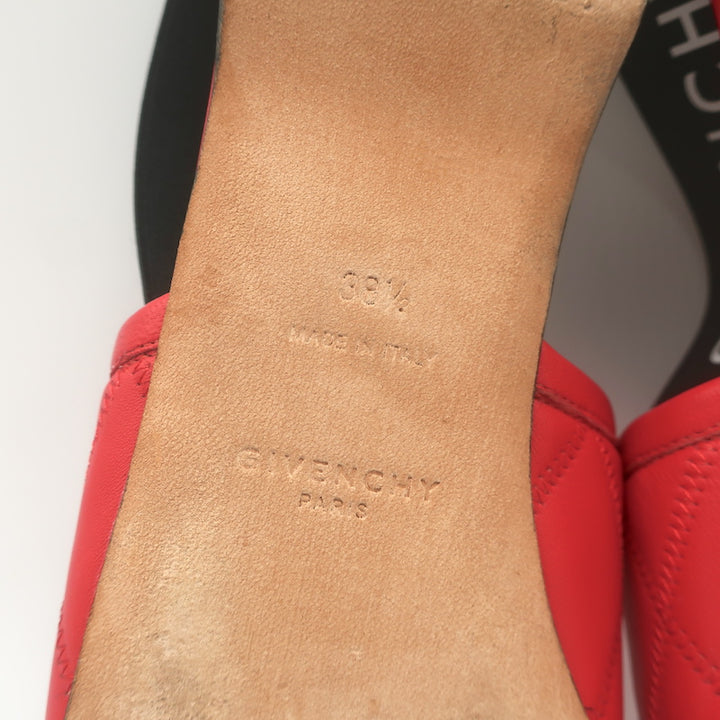 Givenchy Rivington slingback flat mules in red quilted leather, authenticated pre-owned luxury