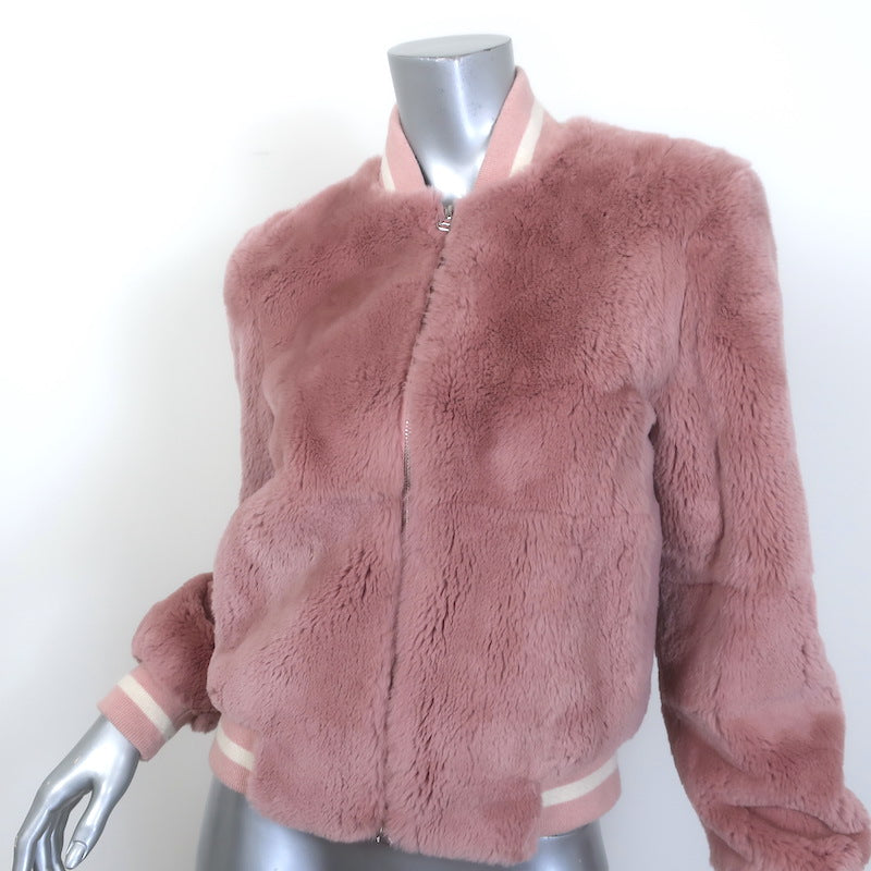 Elizabeth &amp; James Ellington Rabbit Fur Bomber Jacket Pink Size Extra Small