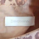 Zimmermann Kirra Belted Flounce Mini Dress Beige Leopard Print Linen Size 0