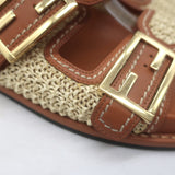 Fendi FF Feel raffia slide sandals in natural brown, pre-owned authentic luxury, size 39