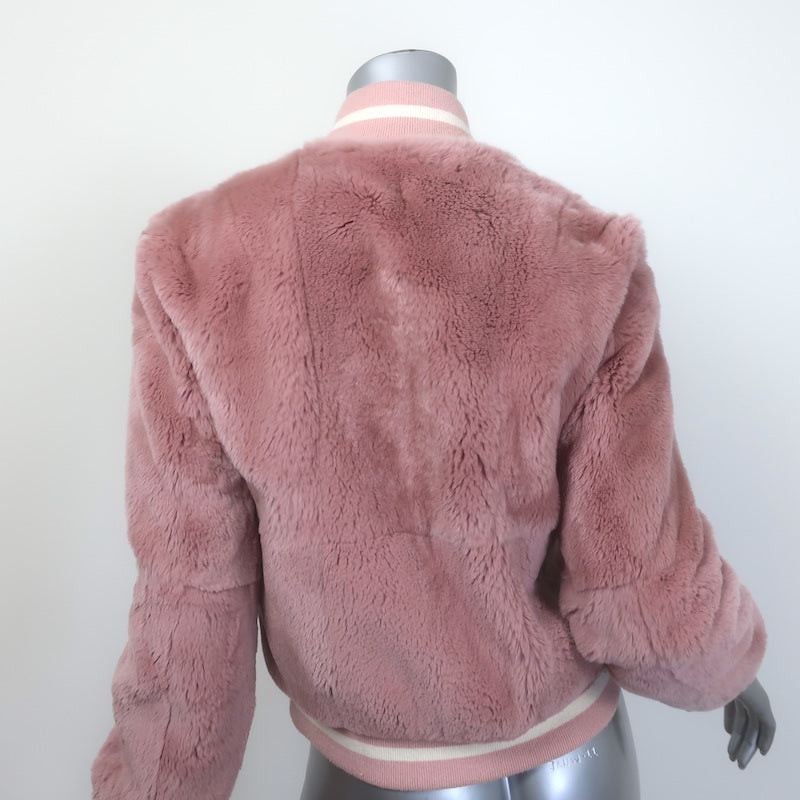 Elizabeth &amp; James Ellington Rabbit Fur Bomber Jacket Pink Size Extra Small