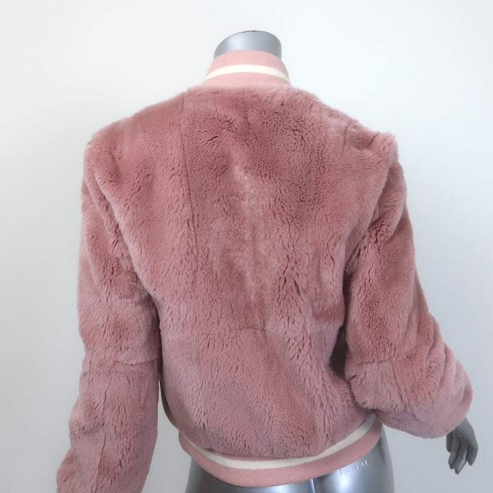 Elizabeth &amp; James Ellington Rabbit Fur Bomber Jacket Pink Size Extra Small