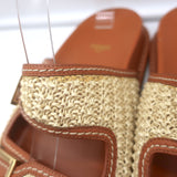Fendi FF Feel raffia slide sandals in natural brown with leather trim, pre-owned authentic luxury, size 39