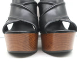 Saint Laurent Crisscross Platform Clog Sandals Black Leather Size 37