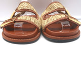 Fendi FF Feel raffia slide sandals in natural brown with leather trim — authentic pre-owned luxury