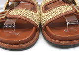 Fendi FF Feel raffia slide sandals, natural brown with leather trim, pre-owned authentic designer, size 39