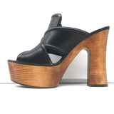 Saint Laurent Crisscross Platform Clog Sandals Black Leather Size 37