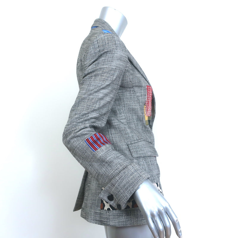Alice + Olivia Paulene Patchwork Plaid Blazer Gray Size 2 Two-Button Jacket