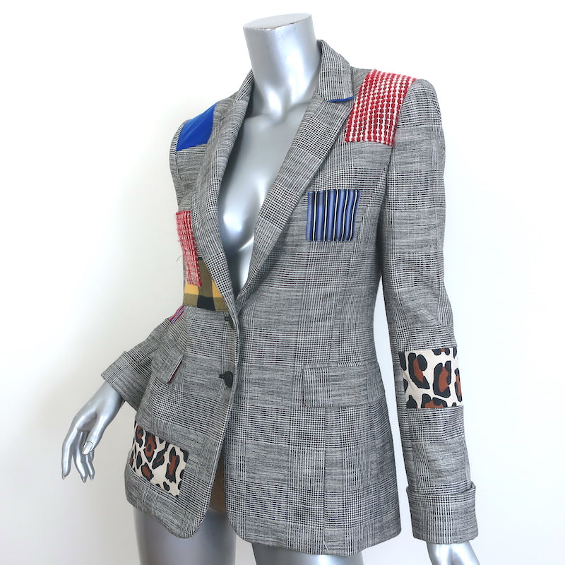 Alice + Olivia Paulene Patchwork Plaid Blazer Gray Size 2 Two-Button Jacket