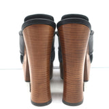 Saint Laurent Crisscross Platform Clog Sandals Black Leather Size 37