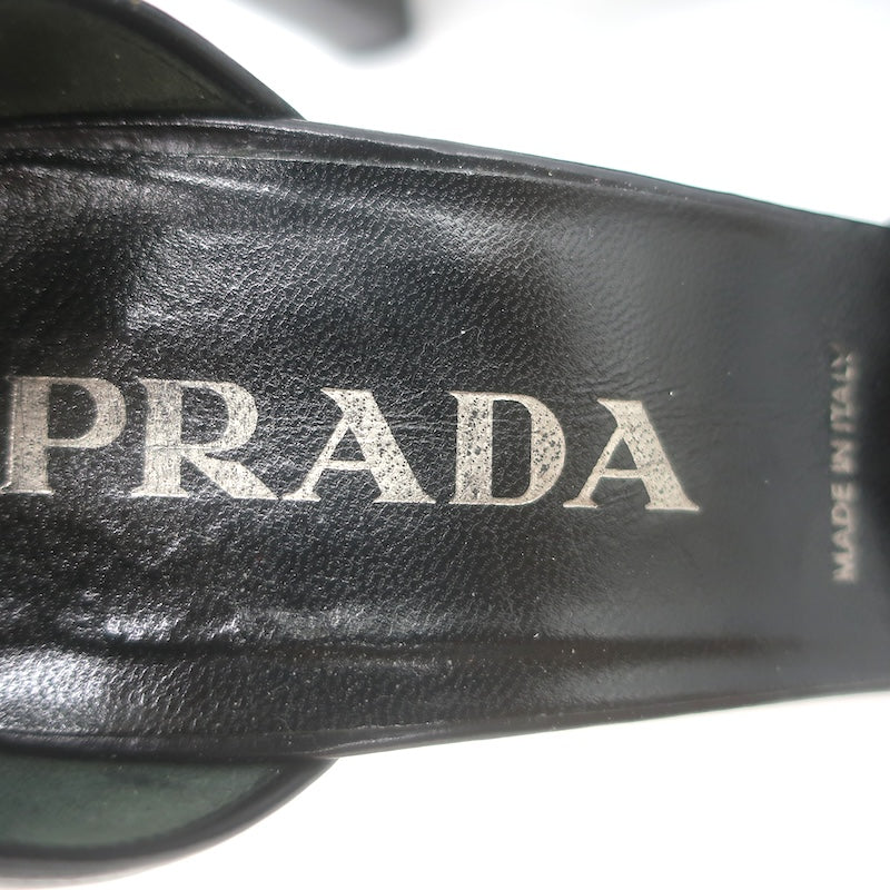 Vintage Prada Ankle Strap Spazzolato Leather Pumps Black Size 38