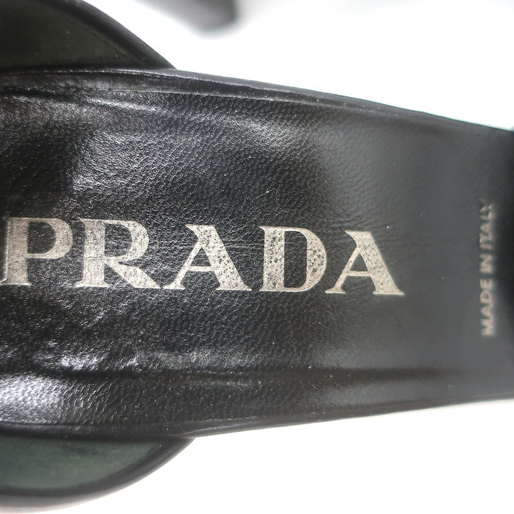 Vintage Prada Ankle Strap Spazzolato Leather Pumps Black Size 38