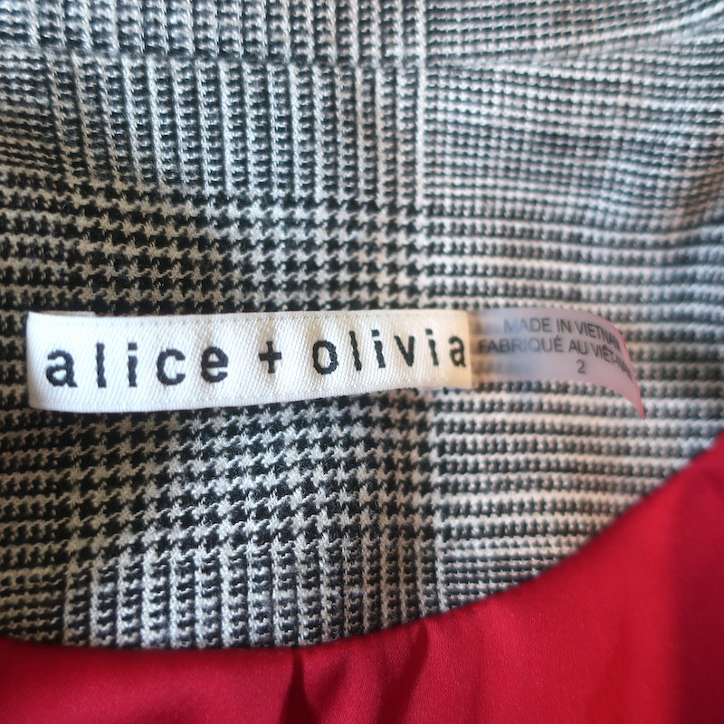 Alice + Olivia Paulene Patchwork Plaid Blazer Gray Size 2 Two-Button Jacket