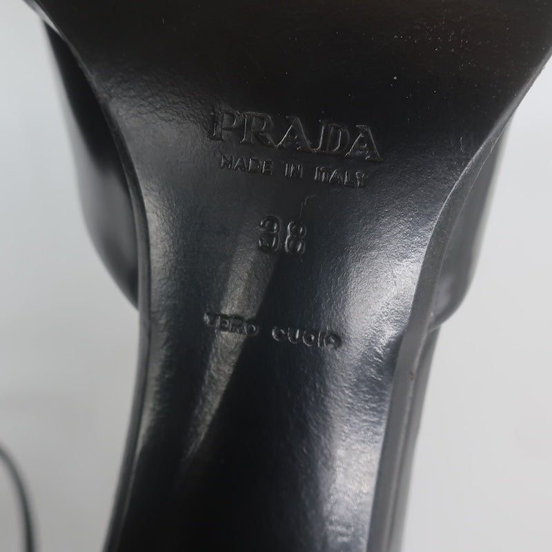 Vintage Prada Ankle Strap Spazzolato Leather Pumps Black Size 38