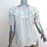 LoveShackFancy Button Down Ruffle Top White Floral Print Cotton Size Extra Small