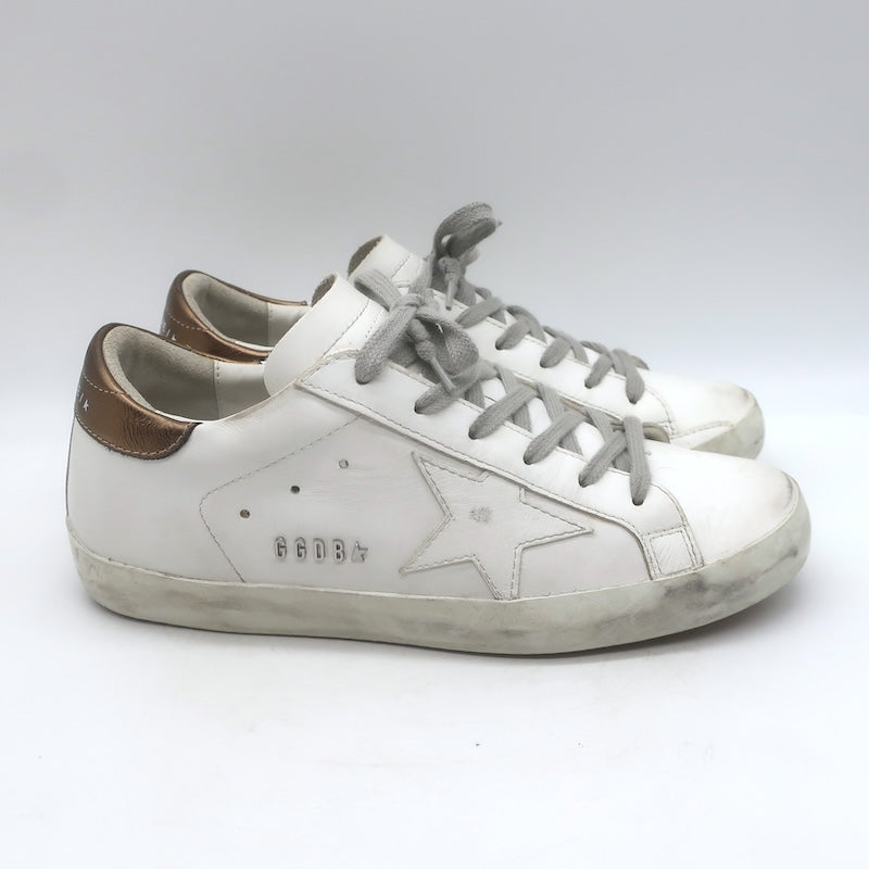 Golden Goose Superstar Sneakers White &amp; Copper Metallic Leather Size 38