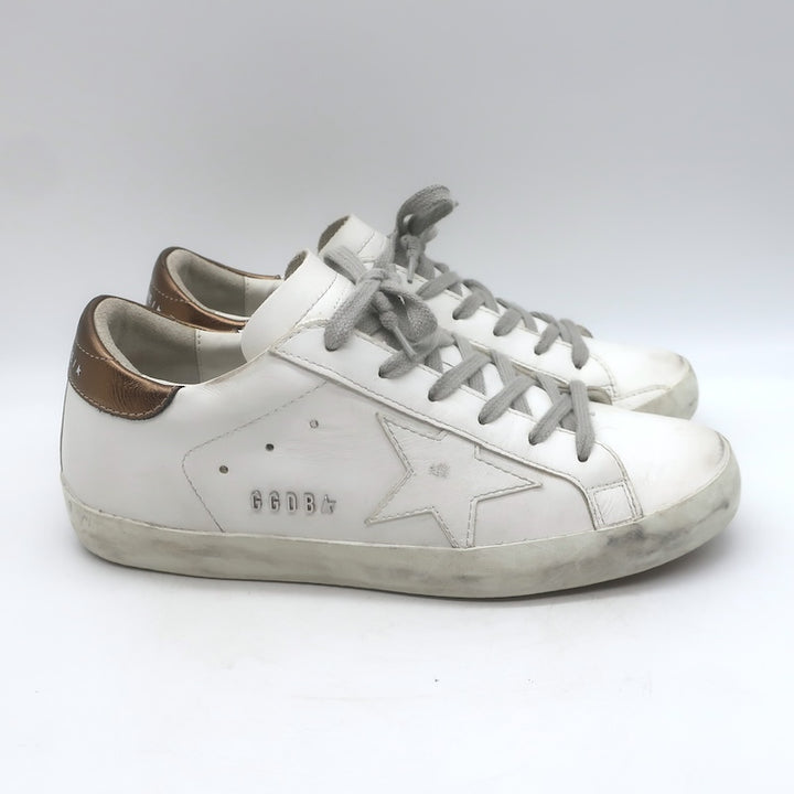 Golden Goose Superstar Sneakers White &amp; Copper Metallic Leather Size 38