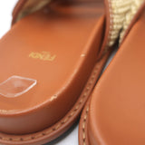 Fendi raffia slide sandals with brown leather trim, natural beige — authentic pre-owned luxury women's size 39