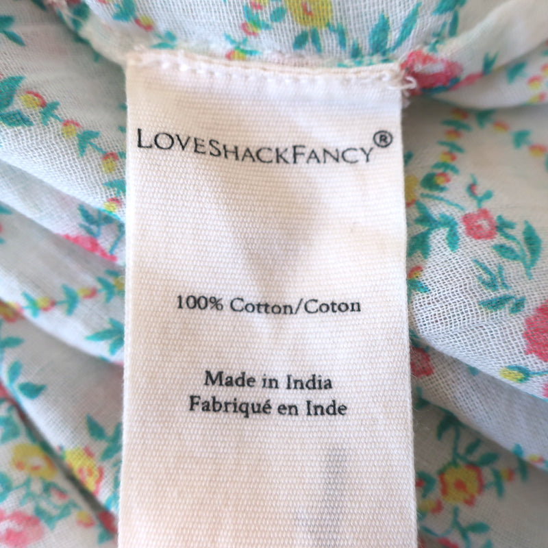 LoveShackFancy Button Down Ruffle Top White Floral Print Cotton Size Extra Small