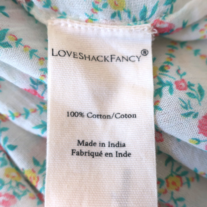 LoveShackFancy Button Down Ruffle Top White Floral Print Cotton Size Extra Small