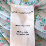 LoveShackFancy Button Down Ruffle Top White Floral Print Cotton Size Extra Small