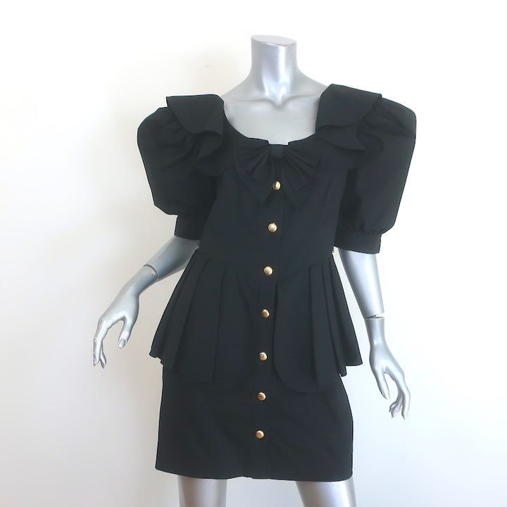 Alessandra Rich Bow-Detailed Crystal Buckle Peplum Mini Dress Black Size 44