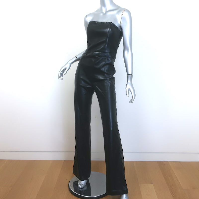 Alice + Olivia Lavera Vegan Leather Strapless Jumpsuit Black Size 4