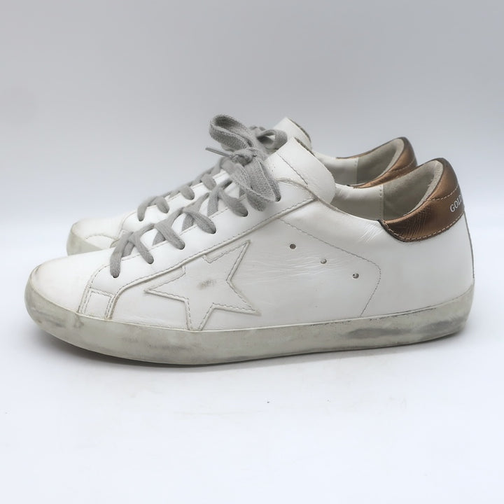 Golden Goose Superstar Sneakers White &amp; Copper Metallic Leather Size 38