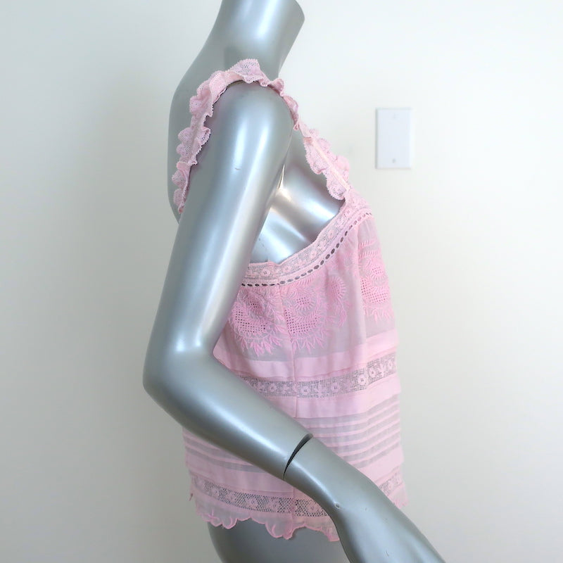 LoveShackFancy Sully Embroidered Tank Top Light Pink Size Extra Small