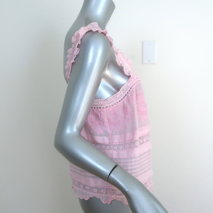LoveShackFancy Sully Embroidered Tank Top Light Pink Size Extra Small