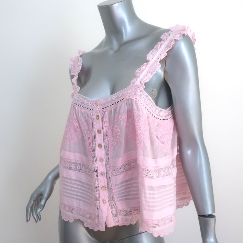 LoveShackFancy Sully Embroidered Tank Top Light Pink Size Extra Small
