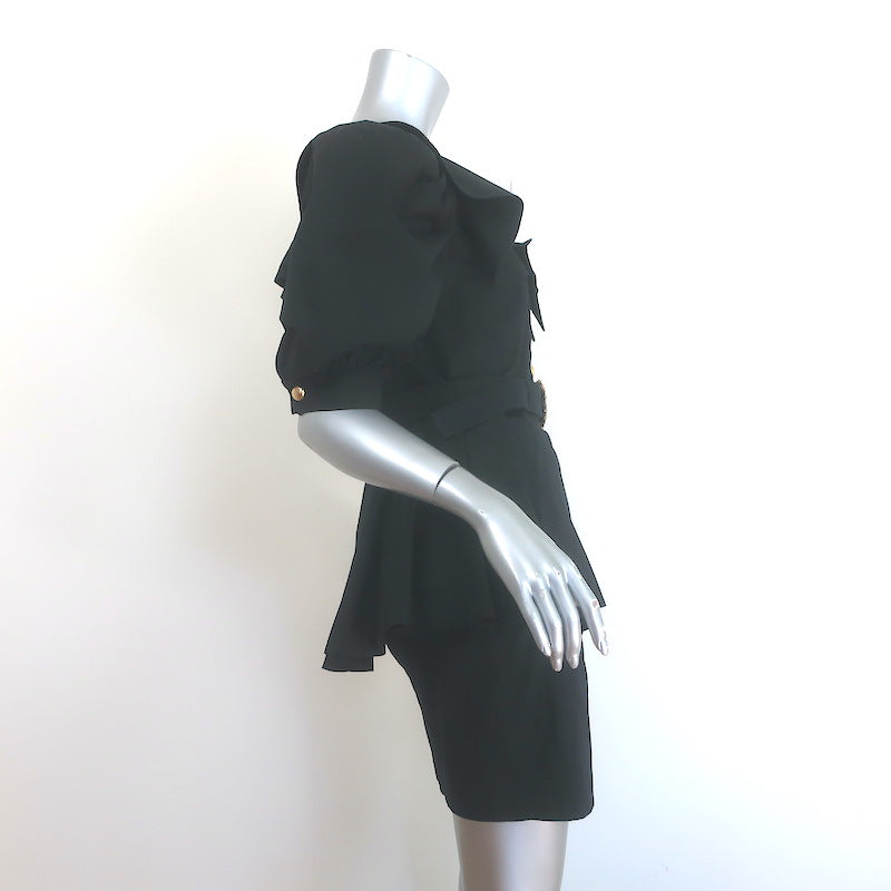 Alessandra Rich Bow-Detailed Crystal Buckle Peplum Mini Dress Black Size 44