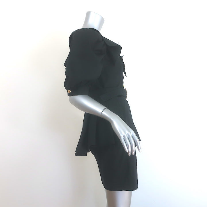Alessandra Rich Bow-Detailed Crystal Buckle Peplum Mini Dress Black Size 44