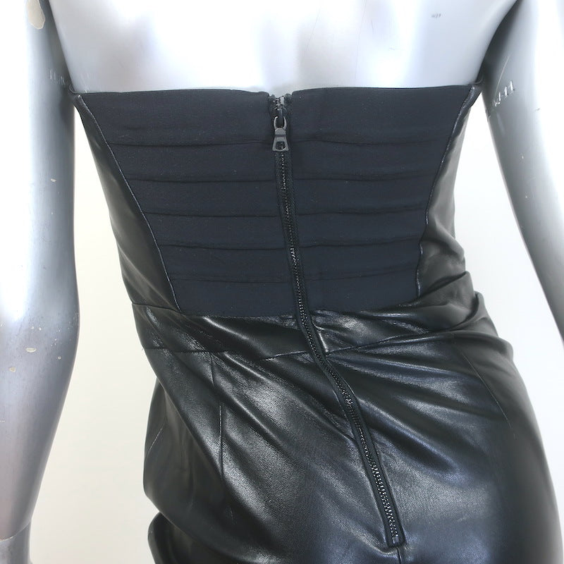 Alice + Olivia Lavera Vegan Leather Strapless Jumpsuit Black Size 4