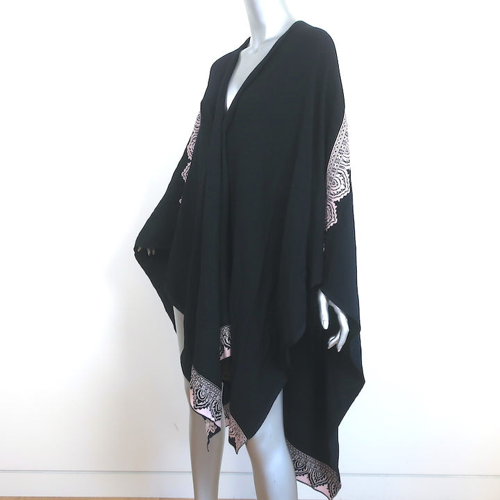 St. John Collection by Marie Gray Wrap Shawl Black/Light Pink Intarsia Knit