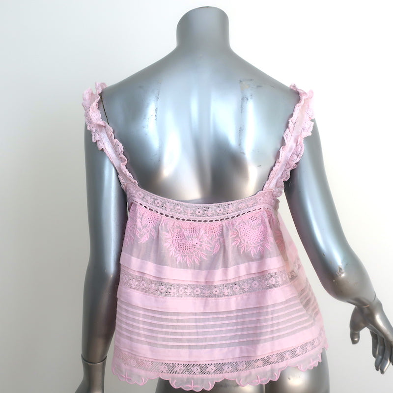 LoveShackFancy Sully Embroidered Tank Top Light Pink Size Extra Small