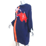 Etro Dress Navy Floral Print Satin Jacquard Size 42 V-Back Shift