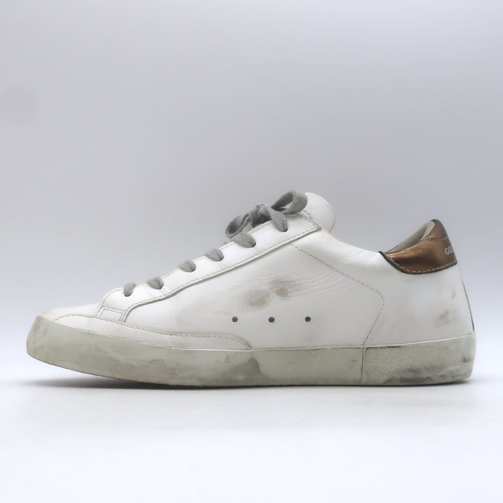 Golden Goose Superstar Sneakers White &amp; Copper Metallic Leather Size 38