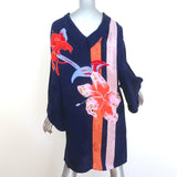 Etro Dress Navy Floral Print Satin Jacquard Size 42 V-Back Shift