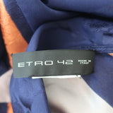 Etro Dress Navy Floral Print Satin Jacquard Size 42 V-Back Shift
