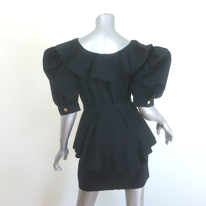 Alessandra Rich Bow-Detailed Crystal Buckle Peplum Mini Dress Black Size 44