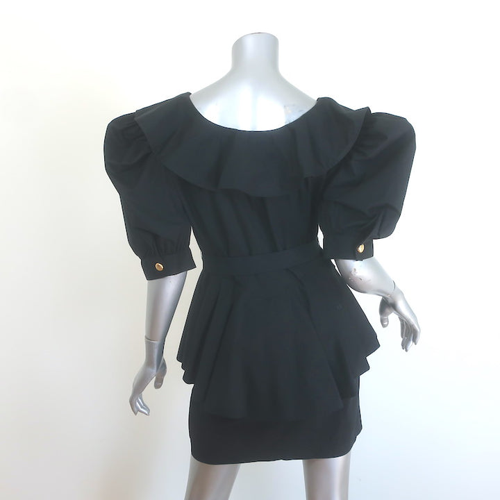 Alessandra Rich Bow-Detailed Crystal Buckle Peplum Mini Dress Black Size 44