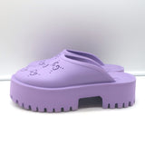 Gucci Elea perforated GG platform mules, lavender rubber, size 38 — pre-owned, authentic luxury.