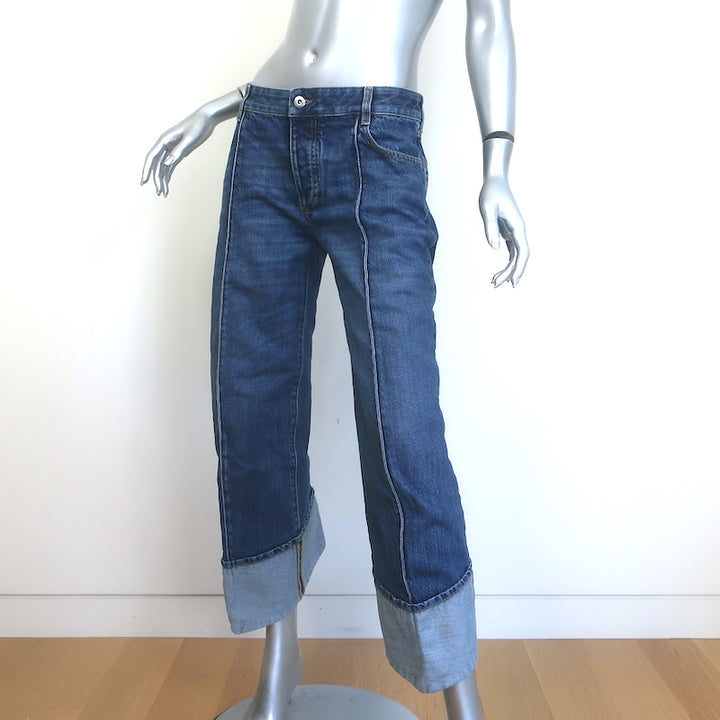 Bottega Veneta Exposed Seam Curved-Leg Jeans Dark Blue Denim Size 36